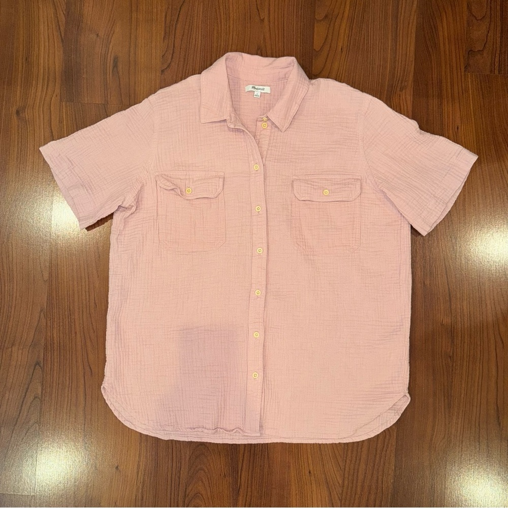 Madewell Gauzy Cotton Pink Button-Up Shirt size Large